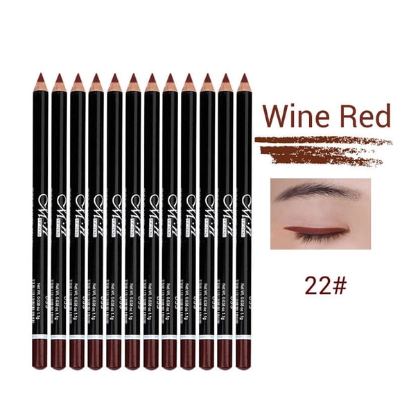 12 Assorted Colors Gel Eyeliner Pencil Set Matt Smooth Waterproof Natural Long Lasting Eyebrow Lip Liner Pencil Cosmetics Makeup Set Kit Tool, Wine Red