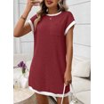 thumbnail image 2 of Women Casual A Line Dress Loose Fit Short Sleeve Round Neck Mid Length Summer Everyday Wear, 2 of 7