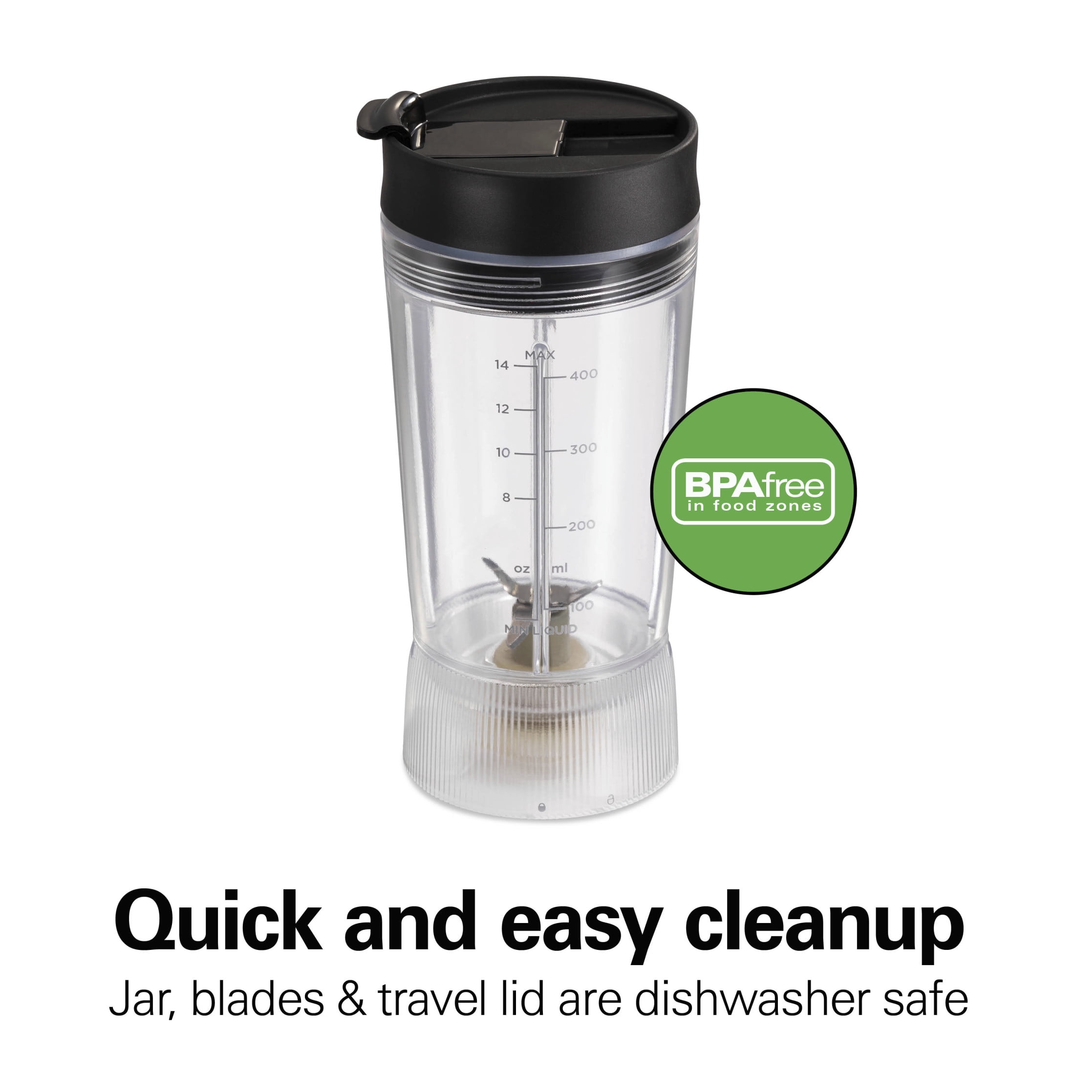 Hamilton Beach Personal Blender, 14 oz BPA-Free Jar 300W Portable Blender for Shakes and Smoothies with Leakproof Lid, Black