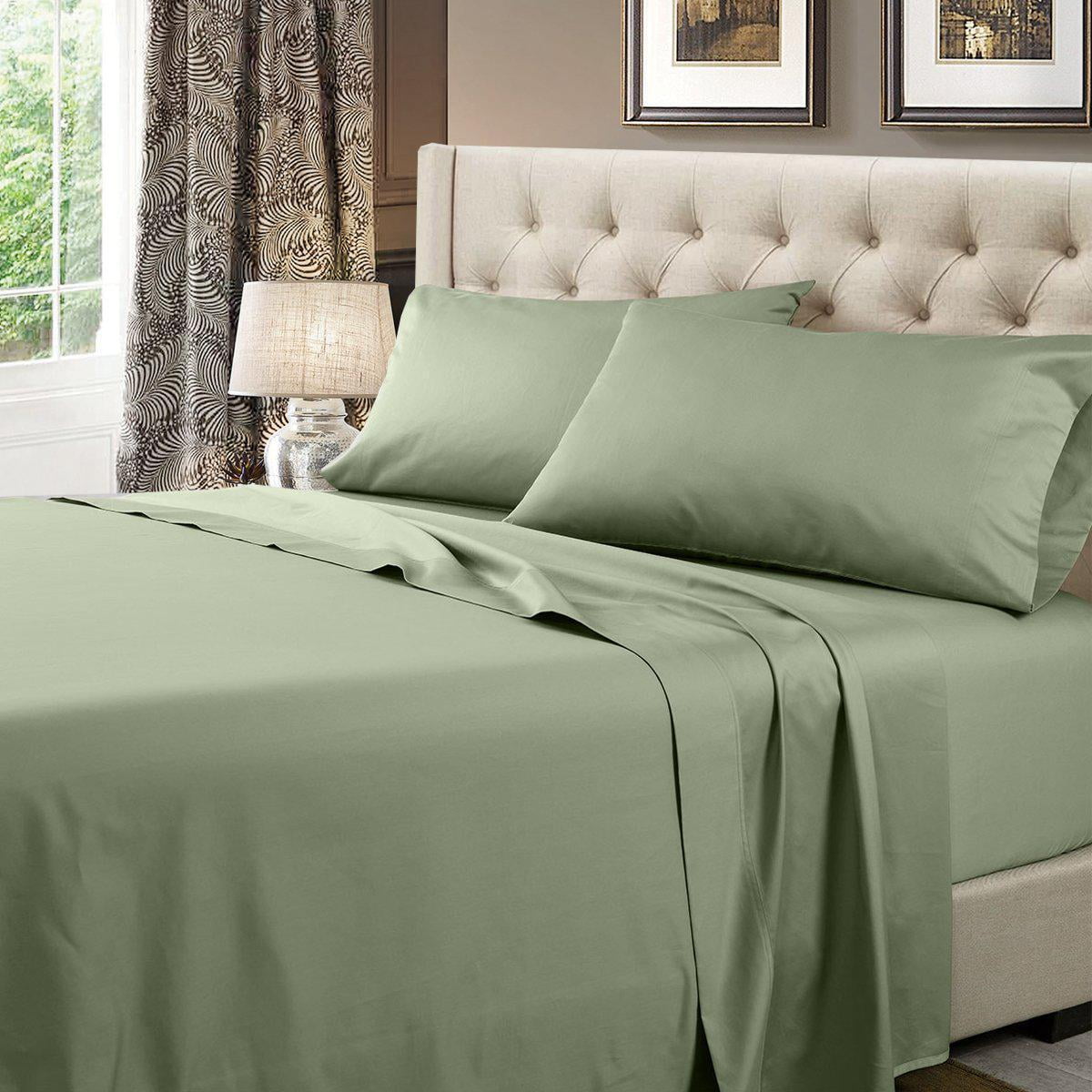 100% Percale Cotton 4pc Pillow Bed Sheet Set Sage 800 Tc Extra Deep 
