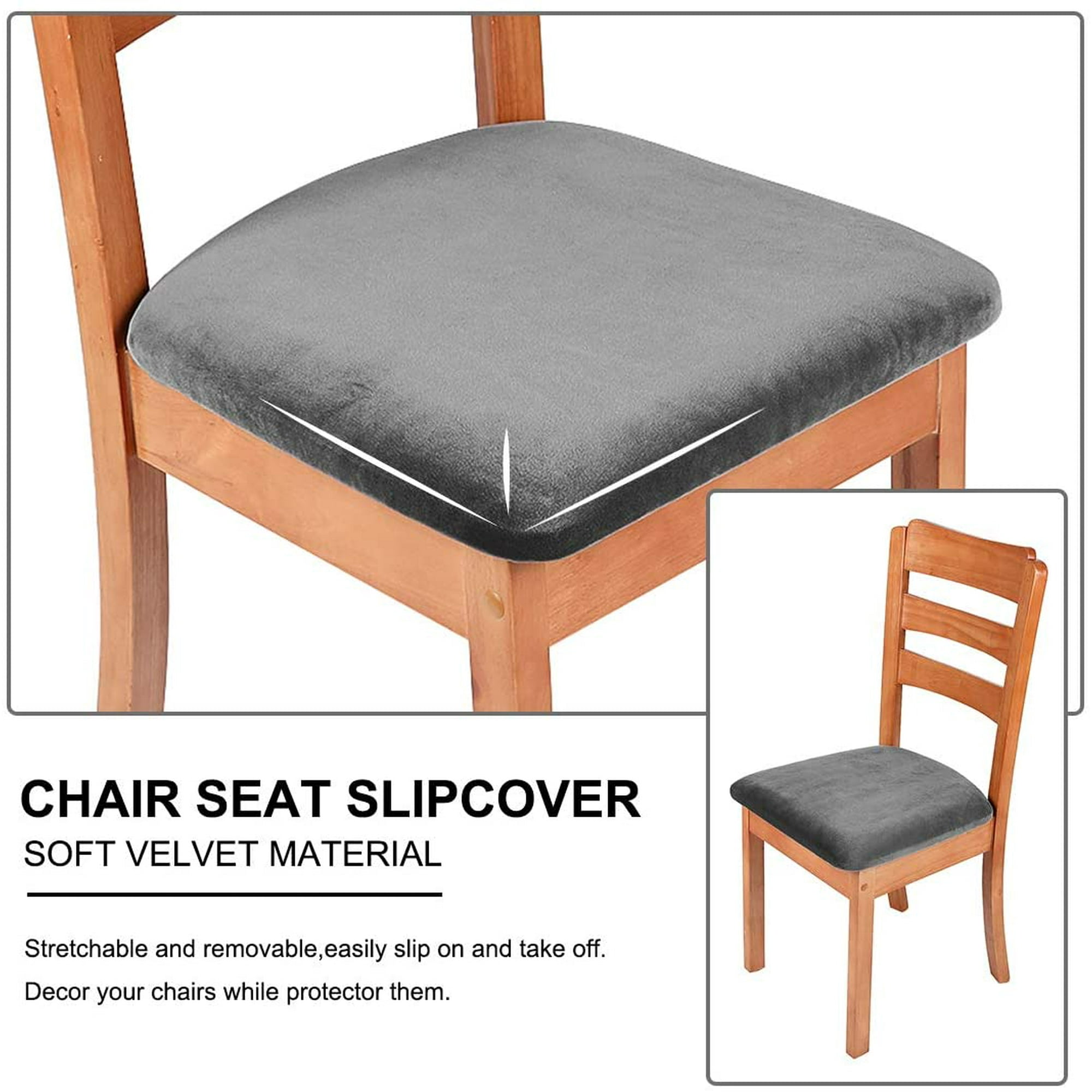 Original Velvet Dining Chair Seat Covers, Stretch Fitted Dining