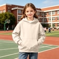 thumbnail image 6 of DJDLJWCJ Big Girls Long Sleeve Hoodie Solid Color Warm Pullover Sweatshirt Stretch Soft Comfy Hooded Sweatshirts Beige Size 2T, 6 of 9