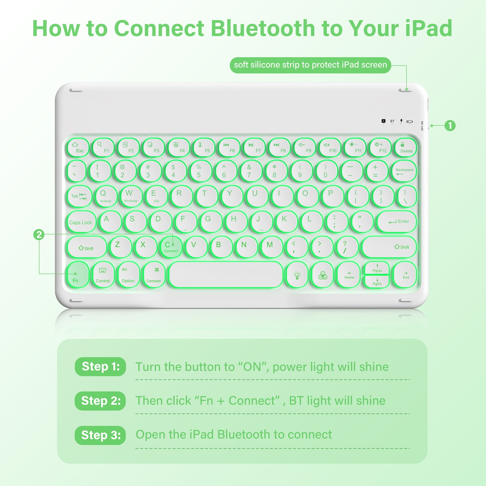 Aoub Backlit Keyboard Case for iPad (a16) 11th/10th Generation 2025/2022 with Pencil Holder, Magnetic Detachable Wireless Bluetooth Folio Stand Rechargeable Keyboard Cover, Green