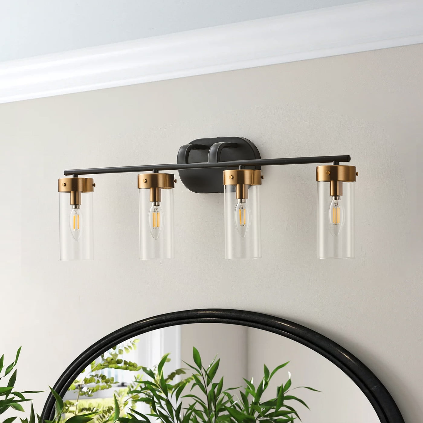 Aiwen 4-Light Bathroom Lighting Fixtures Modern Vanity Light Over Mirror With Clear Glass Shade In Gold Finish