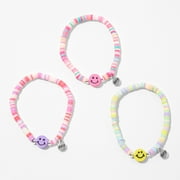 Claire's Tween Girls' Best Friends Rainbow Disc Happy Face Charm Stretch Bracelets, 3 Pack, 52412