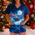 thumbnail image 2 of Garbnen Christmas Scrub Tops Women Print Plus Size Stretchy Xmas Print Nurses Working Uniforms with Pocket V Neck Short Sleeve Scrubs Top for Women S-5XL, 2 of 5