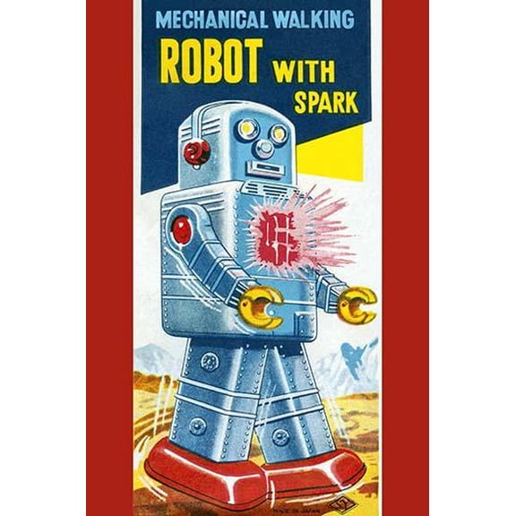 Mechanical Walking Robot with Spark- Fine Art Canvas Print (20" x 30")