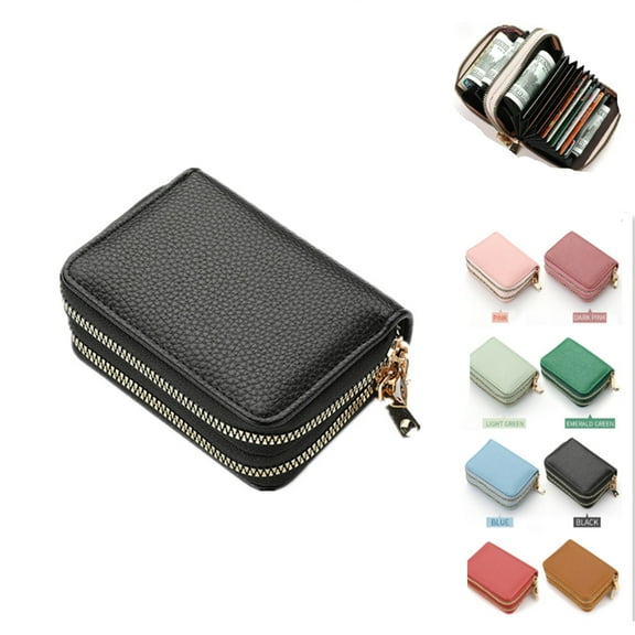 Credit Card Holder,RFID 20 Slots Credit Card Holder Genuine Leather Small Wallet for Women or Men with Zipper