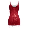 thumbnail image 4 of ManxiVoo Homecoming Dresses Women's Deep V Tassel Sling Wrap Hip Sequin Mid Length Dress Fall Dresses for Women 2023 Red2 M, 4 of 6