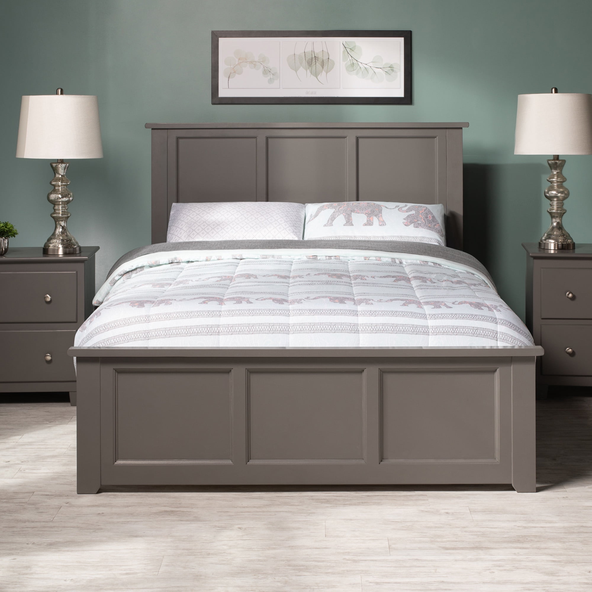 AFI Madison Full Solid Wood Foundation Bed with Matching Headboard Footboard, Grey