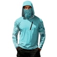 thumbnail image 2 of Men's Abstract Print Hooded Fishing Shirt with Face Mask - Long Sleeve UPF 50+ Quick-Dry Sun Protection Pullover with Zipper Pocket, Drop-Shoulder Outdoor Top for Hiking & Sports Sky Blue S, 2 of 7