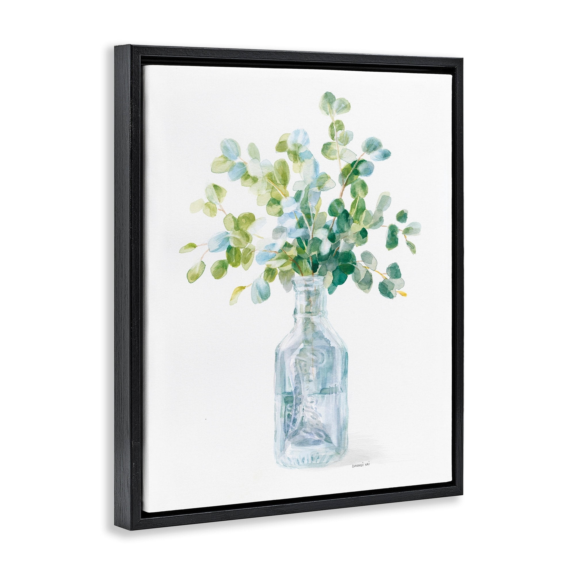 Stupell Industries Flower Jar Still Life Green Blue Painting Jet Black Framed Floating Canvas Wall Art, 24x30, by Danhui Nai