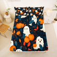 thumbnail image 5 of Homewish Whimsical Halloween Ghost Bed Sheets,Mixed Pumpkin Leaf Print Full Size Sheets,Deep Navy Orange,4pcs,1 Flat Sheet,1 Fitted Sheet and 2 Pillowcases, 5 of 6