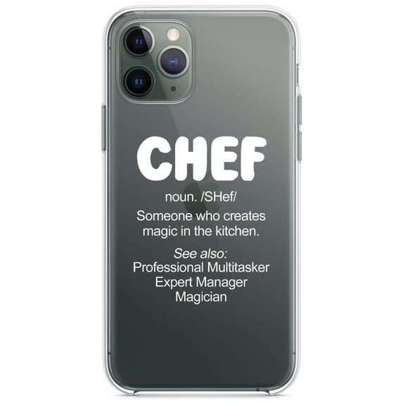 DistinctInk Clear Shockproof Hybrid Case for iPhone 13 Pro MAX (6.7" Screen) - TPU Bumper Acrylic Back Tempered Glass Screen Protector - Chef Definition - Magic in the Kitchen