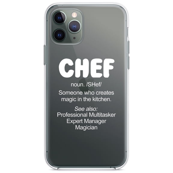 DistinctInk Clear Shockproof Hybrid Case for iPhone 13 Pro MAX (6.7" Screen) - TPU Bumper Acrylic Back Tempered Glass Screen Protector - Chef Definition - Magic in the Kitchen