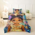 thumbnail image 2 of Castle Fairy Cartoon Black Girl Twin Duvet Cover,Watercolor Flying Butterflies Twin Bedding,Brown Blue,1 Duvet Cover and 1 Pillowcase, 2 of 6