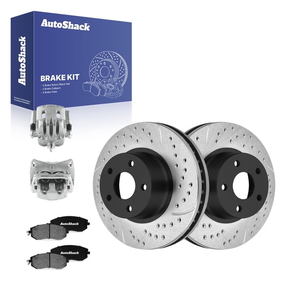 AutoShack Front Vented Drilled & Slotted E-Coated Brake Rotors   Ceramic Pads   Calipers 8-PC Brake Kit Replacement for 2010-2016 Subaru Impreza ShadowGuard 10.89" (276.6 mm)