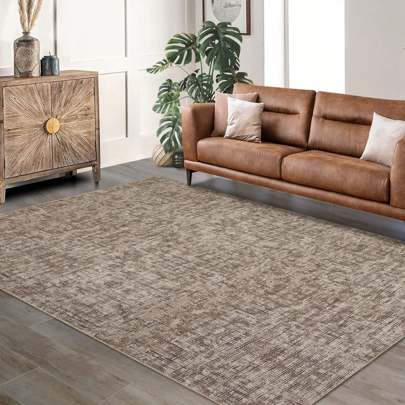 Washable Rug 10x13 for Living Room Modern Abstract Area Rug Non-Slip Large Contemporary Bedroom Carpet Aesthetic Accent Floor Carpet Foldable Solid Carpet for Home, Brown