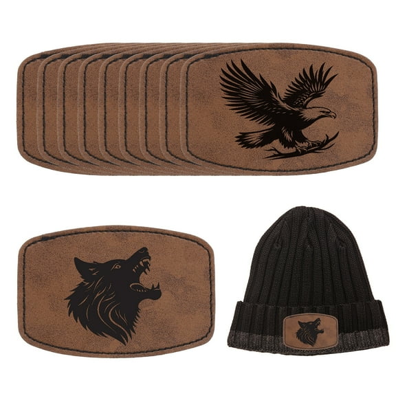 Uxcell 10 Pcs Blank Leather Hat Patches, Laser Engraving Iron-on Irregular Laserable Rustic Leatherette Patch for Hats Cap, Dark Brown 2.99x1.97Inch