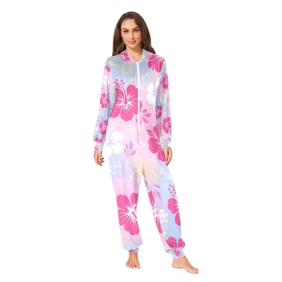 Pink Flower Adult Unisex Onesie Pajamas One Piece Suit Pjs Sleepwear Jumpsuit
