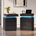 thumbnail image 4 of GALAXHERO Nightstand Set of 2 with Charging Station, LED Bedside Table with 3 Storage Drawers, Sliding Top, Hidden Space, Modern End Table for Bedroom, Living Room, Black, 4 of 11