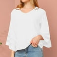 thumbnail image 2 of Bxsruta Blouse for Women, Women's V-Neck Split Casual Loose Cotton Linen 3/4 Sleeve Top/Shirt, White M, 2 of 8