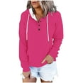 thumbnail image 1 of Xfvqtps Women Contrasting Button Hat Rope Hooded Pocket Pullover Fashionable Sweatshirts Hot Pink, 1 of 4