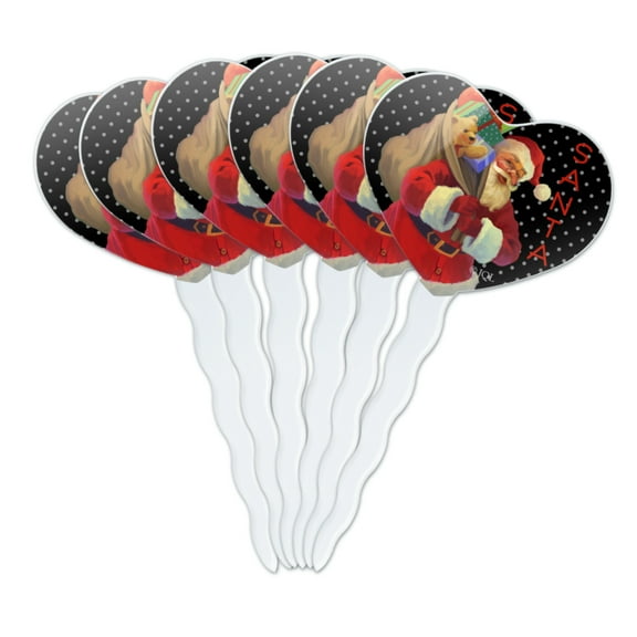 Christmas Holiday Santa Sack Graphic Heart Love Cupcake Picks Toppers Decoration Set of 6