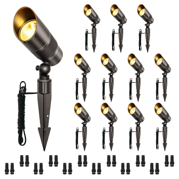 12-Pack Landscape Spot Lights Outdoor, 2700K-5000K Adjustable, 7W 580LM, IP65 Waterproof, CRI 90 , 12V Low Voltage Landscape Lighting for Garden, Yard, Bronze, ETL Listed