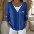 thumbnail image 2 of Wang6 Womens Lightweight Plus Size Cardigans Sweaters Trendy Long Sleeve Open Front Button down Knit Sweater Fall V Neck American Flag Printed Outwear Tops Blue XL, 2 of 5