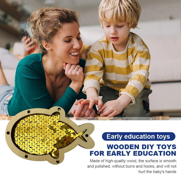 Juego de cognición de actividad de madera DIY Kid Montessori Busy Board (Pez de lentejuelas doradas) Ehuebsd libre de BPA