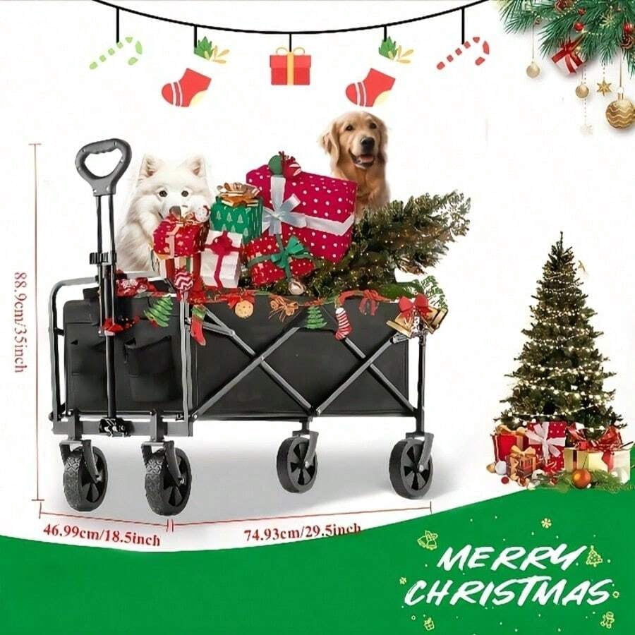Collapsible Folding Wagon Cart, Track And Field Equipment Transporter Large Capacity Camping Wagon, All-Terrain Foldable Pet Stroller, Heavy-Duty Utility Wagon Cart For Grocery, Outdoor, Beach