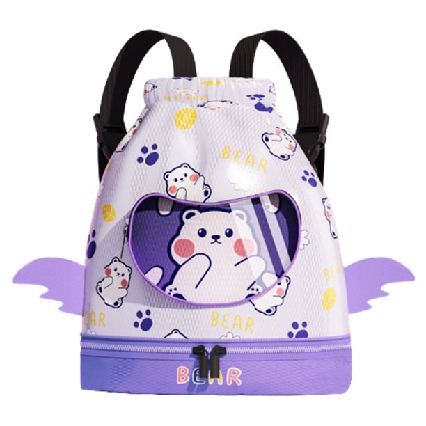 Bolsa de natación para niños con separación para ropa mojada, mochila portátil con dibujos animados