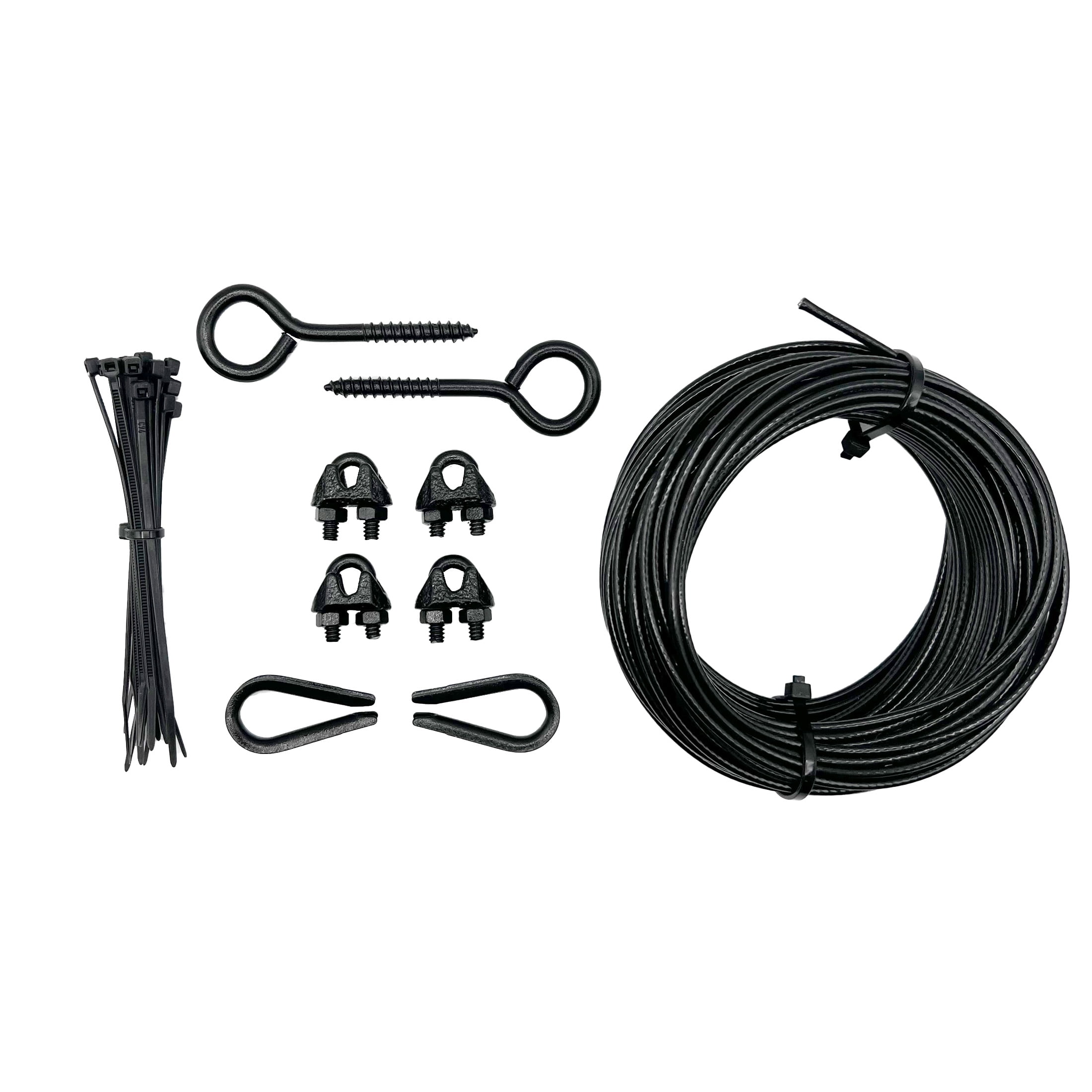String Light Hanging Kit, 60 ft Black Vinyl-Coated Wire Rope and accessories, String Light Guide/Suspension Kit, Peerless Chain, 4741060K