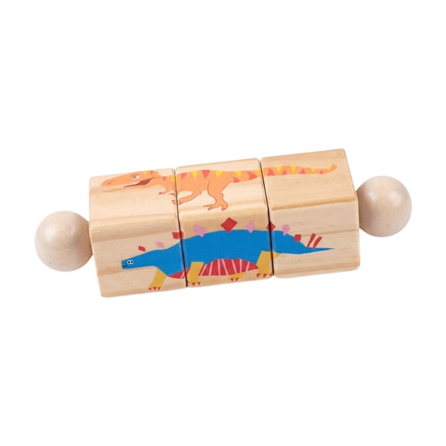 Bloque de construcción de madera giratorio, juguete educativo, juguete de aprendizaje para niños y niñas. Dinosaurio