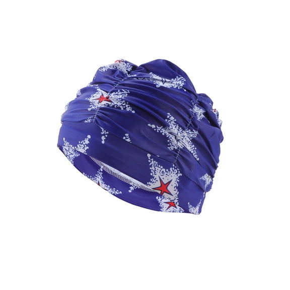 Unique Bargains 1 Pc Elasticity Large Stars Pattern Swim Cap 5.91"x9.25" Blue White
