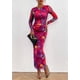 thumbnail image 3 of Vestido PRETTYGARDEN Maxi de Manga Larga con Estampado Floral en Azul Marino y Rojo, 3 of 8