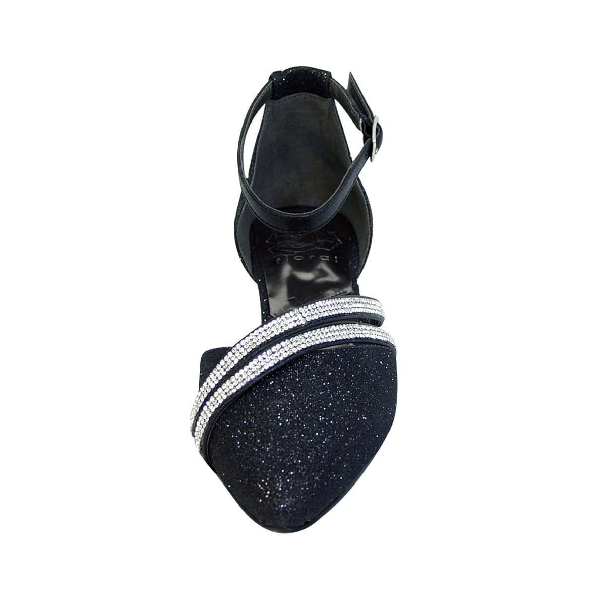 FUZZY Hallie Women Wide Width Open Shank Pointed Toe Buckle Ankle Strap Flats BLACK 7
