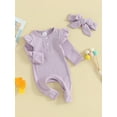 thumbnail image 3 of FEORJGP Infant Girl Spring Fall Outfit Newborn Baby Long Sleeve Bodysuit Crew Neck Romper Solid Jumpsuit with Headband Baby Loose Casual Clothes, 3 of 9