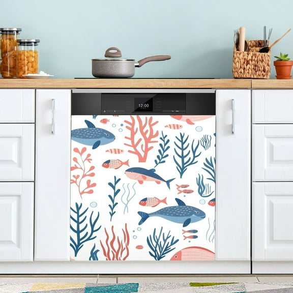 Fish and Coral Dishwasher Magnet Cover Magnetic Fridge Door Cover Home Kitchen Decor 23"x 26"
