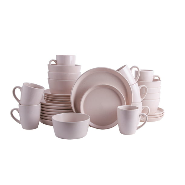 Stone Lain 32 Pieces Stoneware Round Dinnerware Set, Service for 8 in Pink,  Dish Sets of Fashionable Modern Dishes