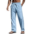 thumbnail image 3 of Stamzod Mens Casual Pants with Pockets Cotton Linen Elastic Waist Dress Pants Summer Beach Trousers Light Blue-4 M, 3 of 8