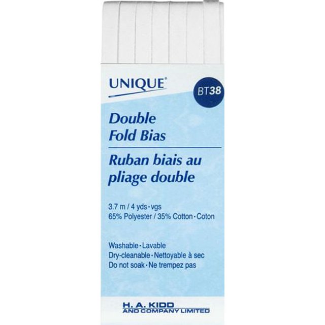 Ruban biais double pli UNIQUE, 7 mm x 3,7 m (1/4 po x 4 yd), blanc, polycoton