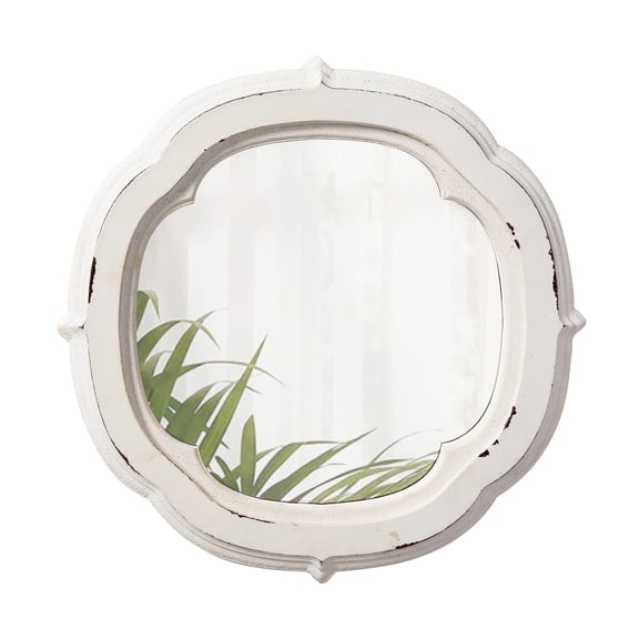 Sintosin Rustic Wooden Round Bathroom Mirror 9.1", Hanging Distressed Finish White Vintage Small Wall Mirror Decor, Farmhouse Decorative Porthole Mirrors for Wall Mounted