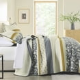 thumbnail image 4 of Bedduvit Floral King Quilt Sets - 100% Cotton Striped Patchwork Gray/Cream/Yellow King Size Quilts, Lightweight Summer Botanical Print Reversible Bedspread, Vintage Decor Coverlet for King Bed-98x106, 4 of 12