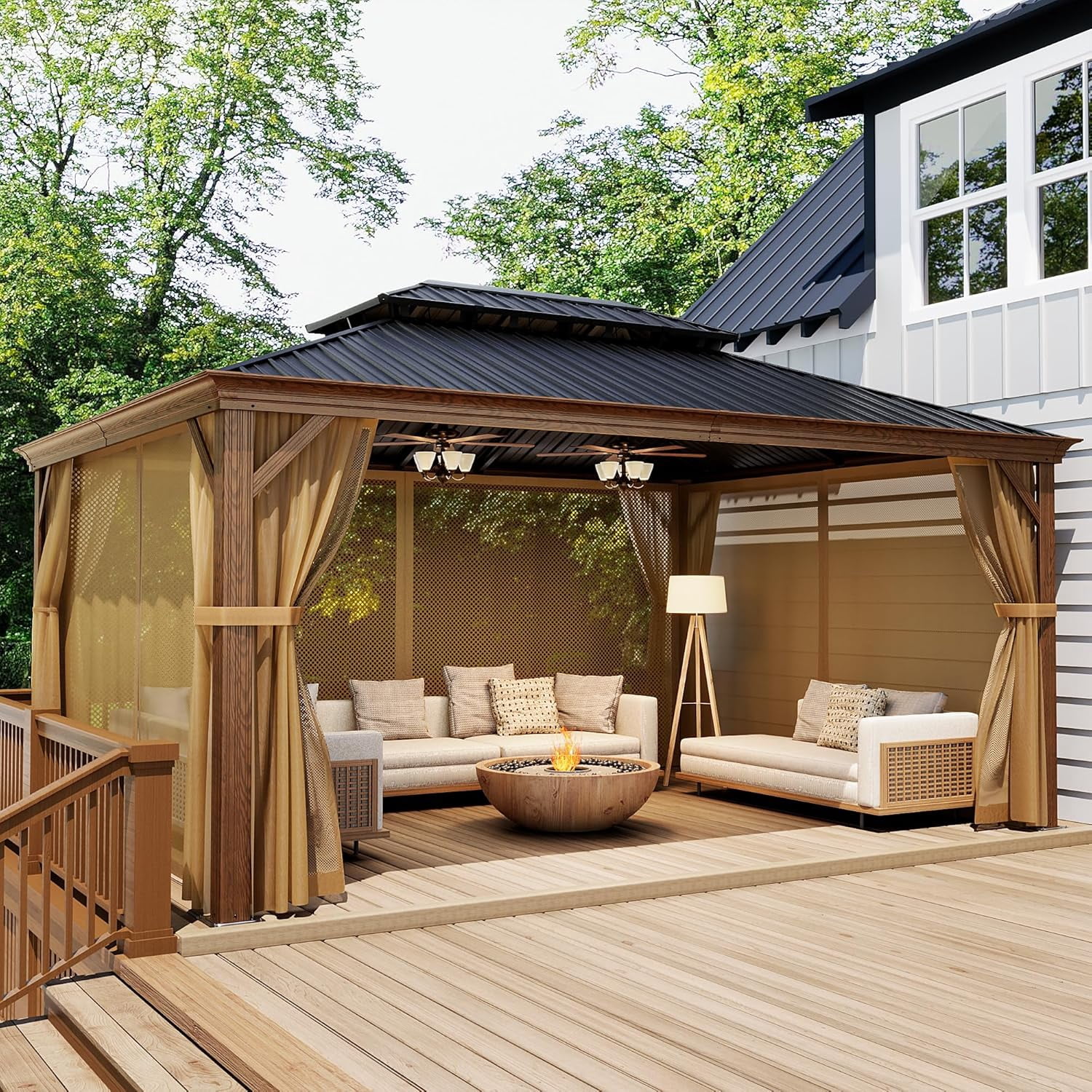 VENTOPYR 12'x16' Hardtop Gazebo Rustproof Double Roof Metal Roof with Netting and Curtains,Durable Outdoor Pavilion for Patio,Lawn and Garden
