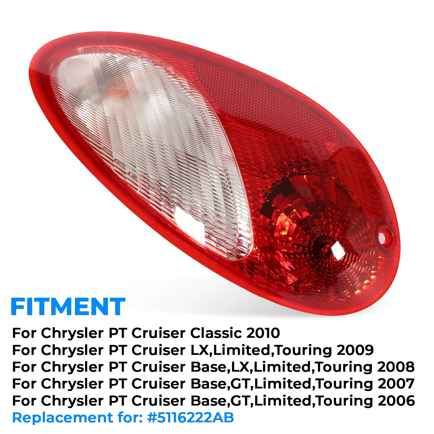 Kojem Right Tail Light for 2006-2010 Chrysler PT Cruiser Replace for 5116222AB w/ Bulbs Halogen Lamp Passager Side
