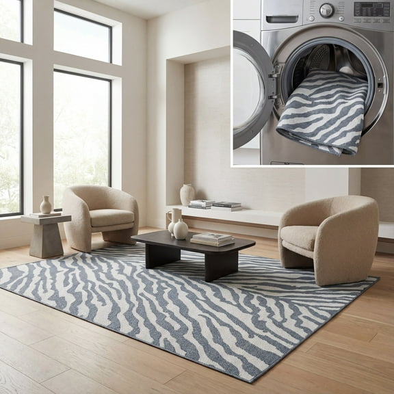 SAFAVIEH Machine Washable Rug Indoor/Outdoor Bermuda Collection - Bermuda Rada Abstract Indoor/Outdoor Area Rug, Navy/Ivory, 8' x 10'