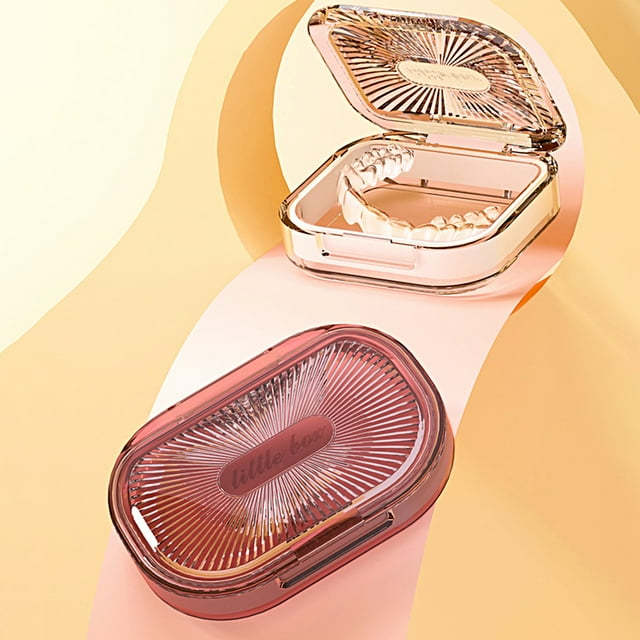 Trayknick Denture Box Good Sealing High Capacity Portable Waterproof Light Luxury Denture Bath Case Box Holder for Daily Use Grey S