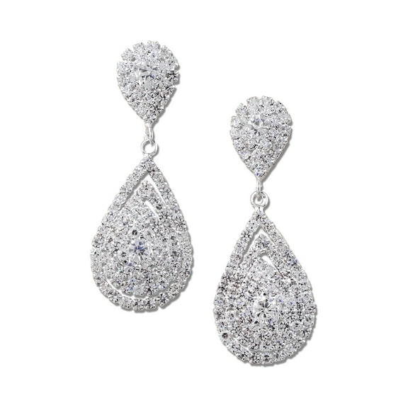 Silver Crystal Rhinestone Teardrop Formation Dangle Earrings